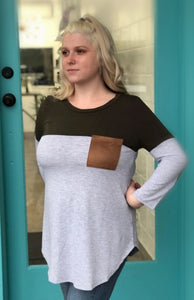 Olive Tunic Elbow Patch Top