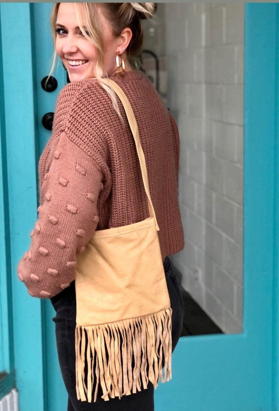 Handmade Leather Fringe Crossover Body Bag