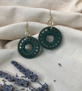 Teal Wooden Flower Earrings