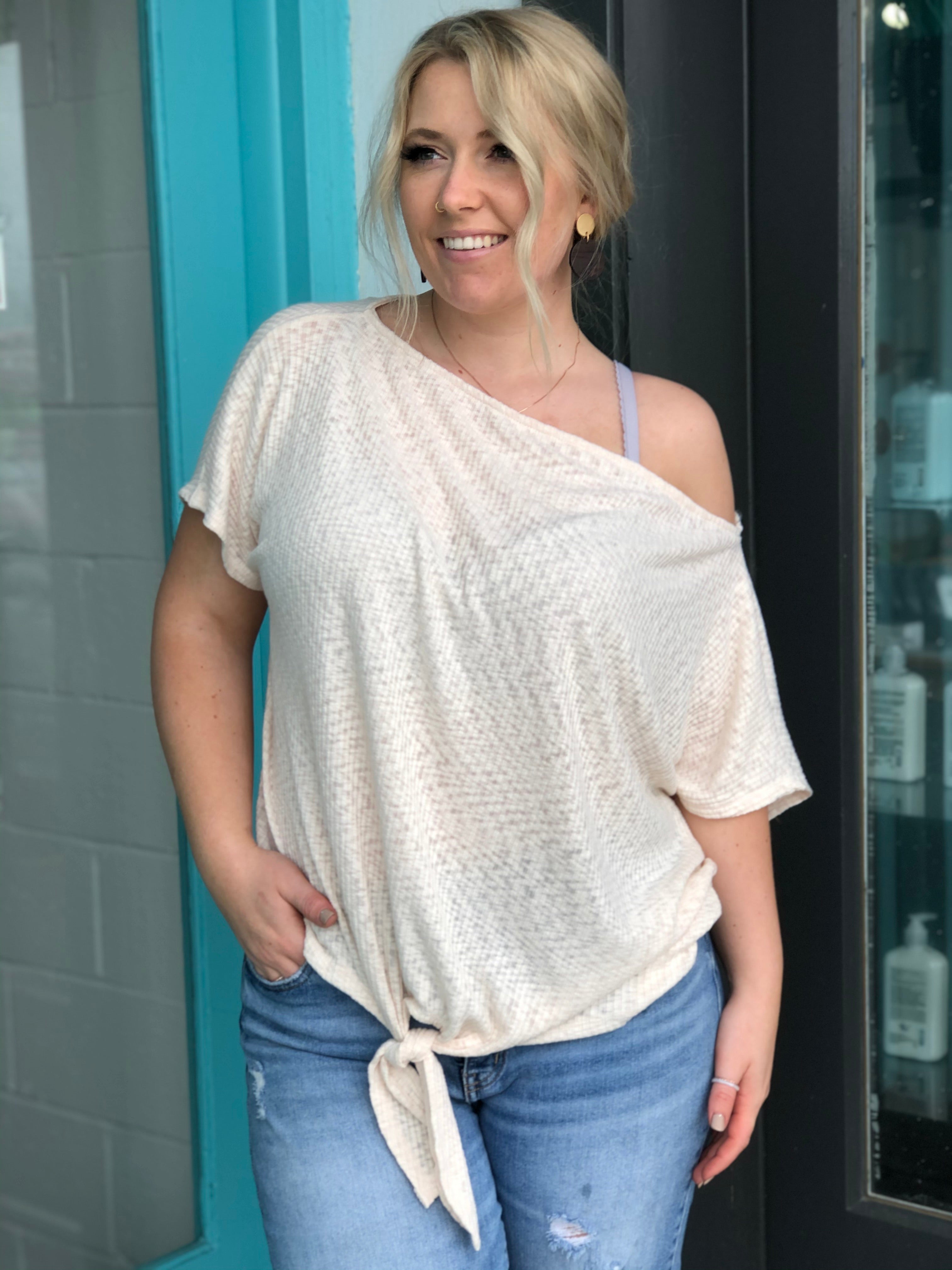 Emily Oatmeal Off Shoulder Top