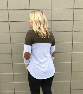 Olive Tunic Elbow Patch Top