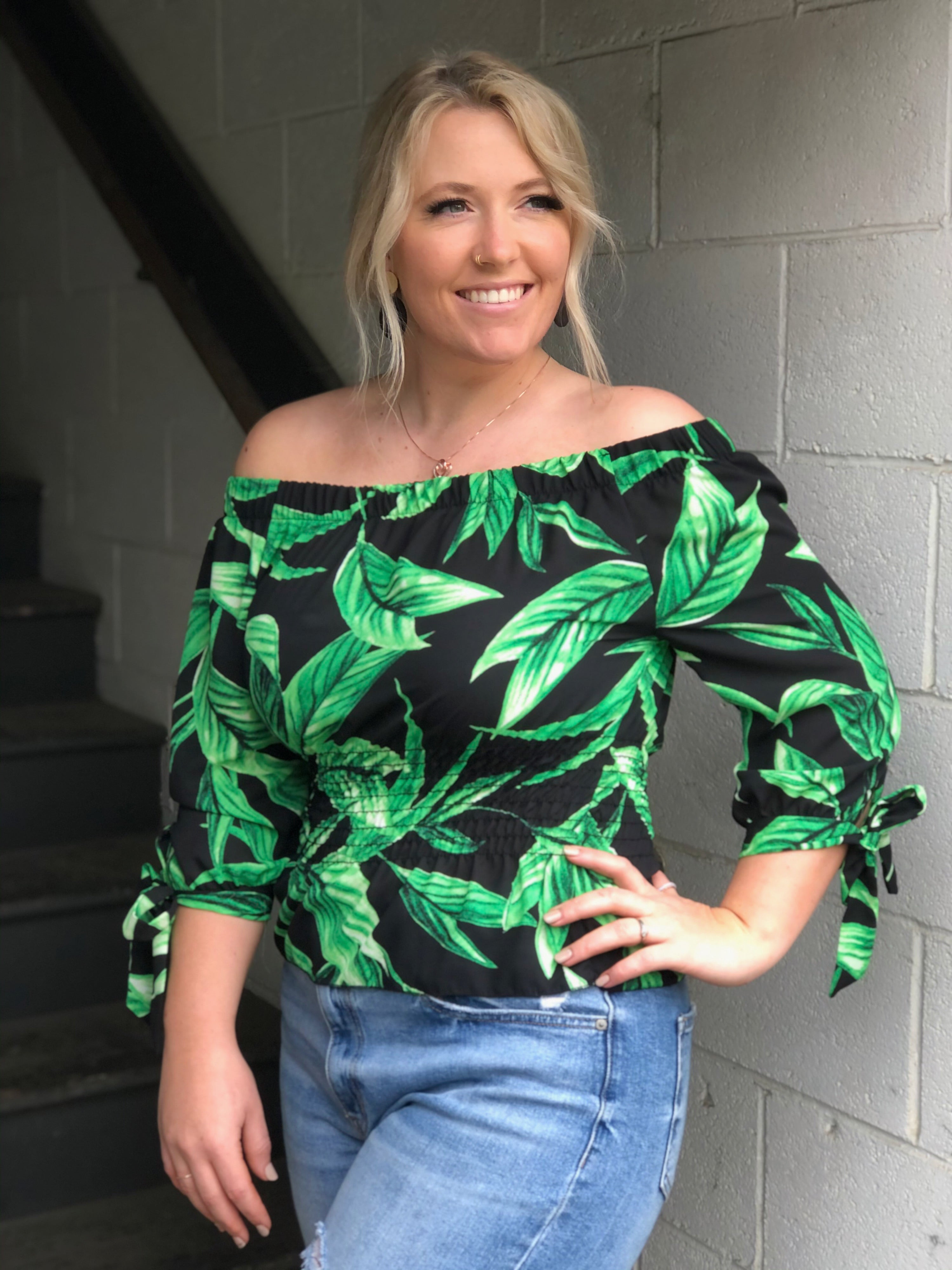 Paula Palm Leaf Off Shoulder Top