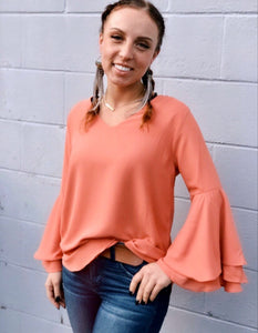 Peach Bell Sleeve Blouse