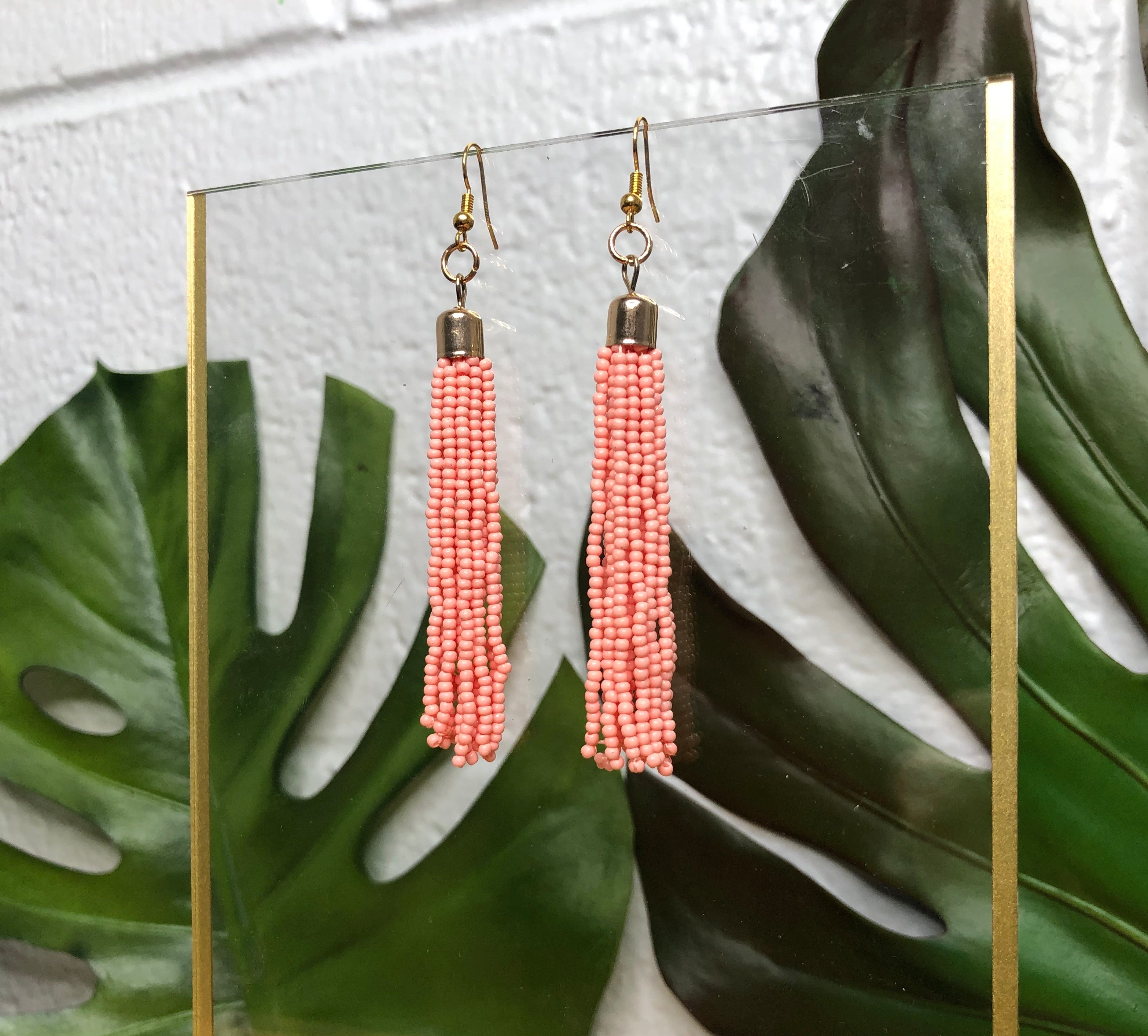 Pink Beaded Drop Hook Earrings