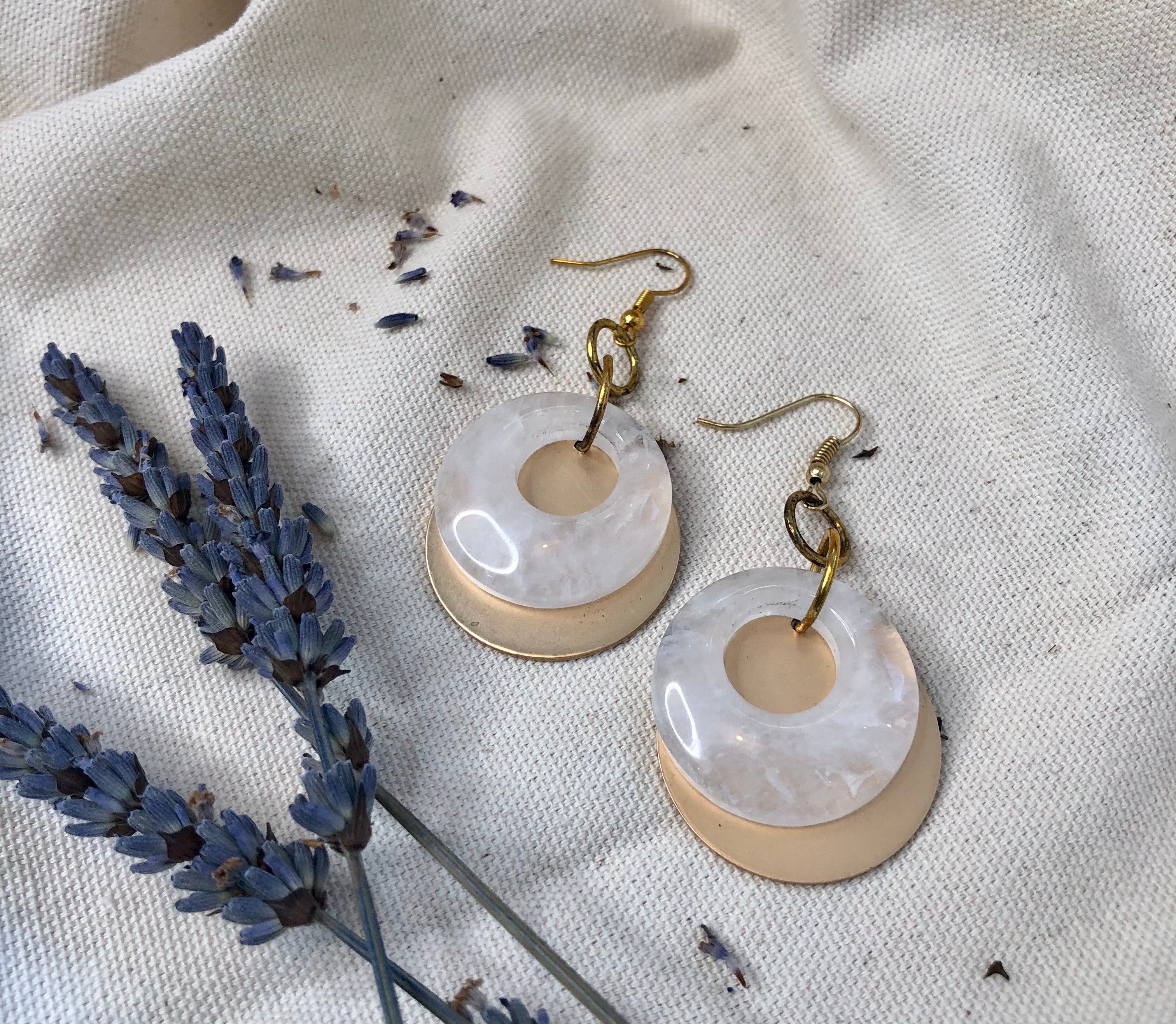 White Quartz Gold Drop Earrings