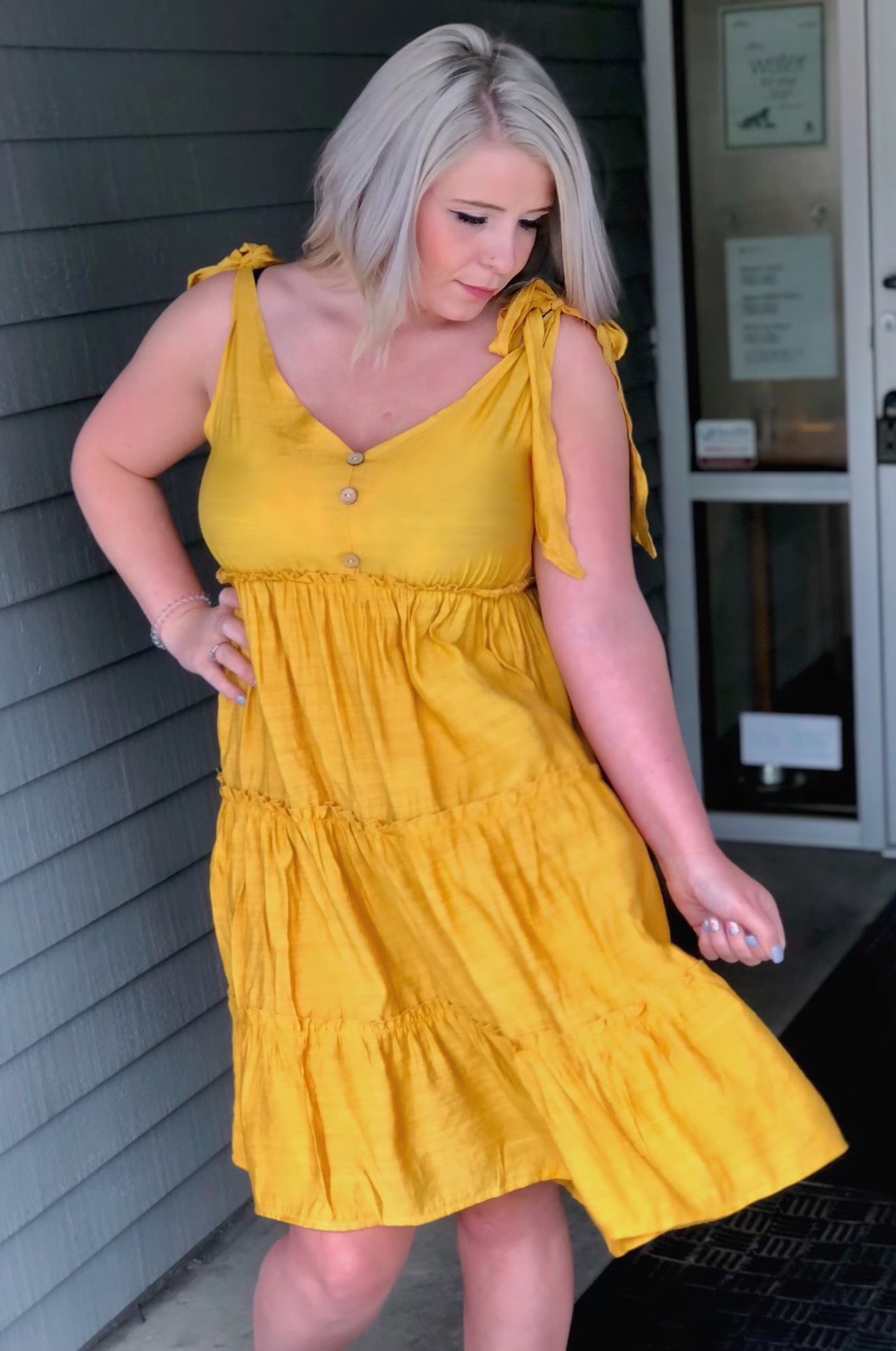 Poppy Yellow Bow Tie Dress