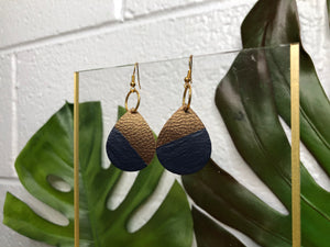 Leather Blue Tear Drop Earrings