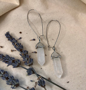 Silver White Quartz Loop Drop Earrings