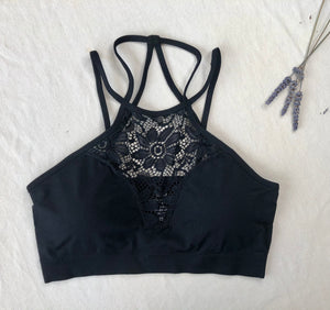 Lauren High Neck Black Lace Bralette