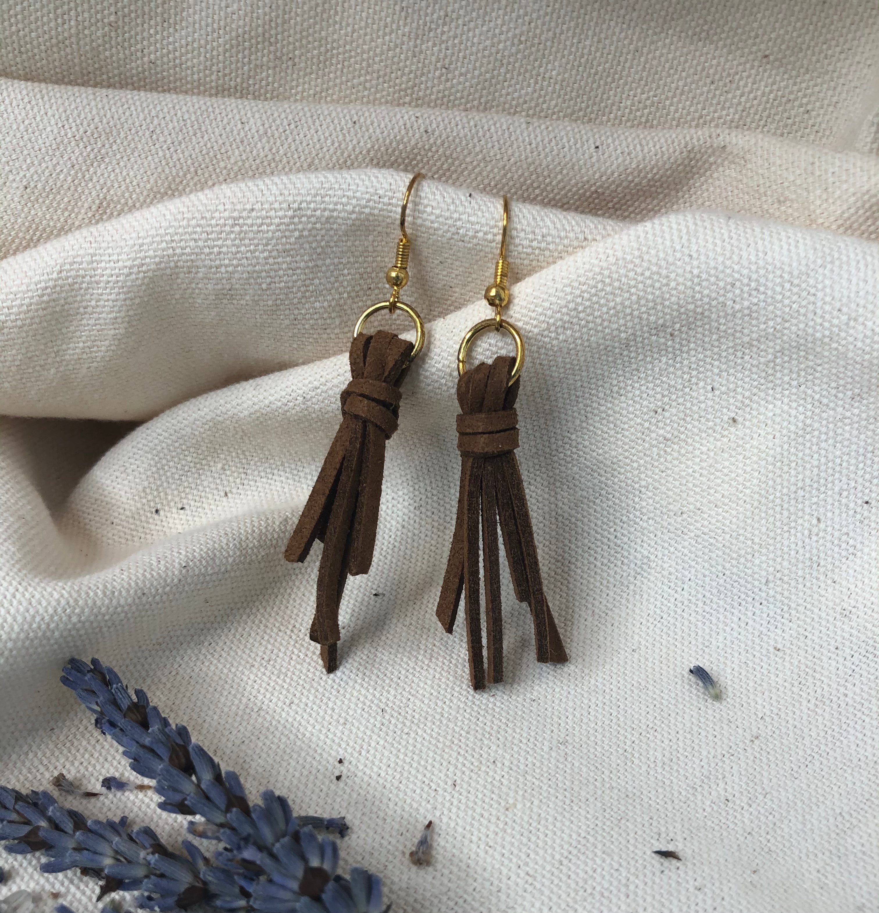 Suede Chestnut Tassel Earrings