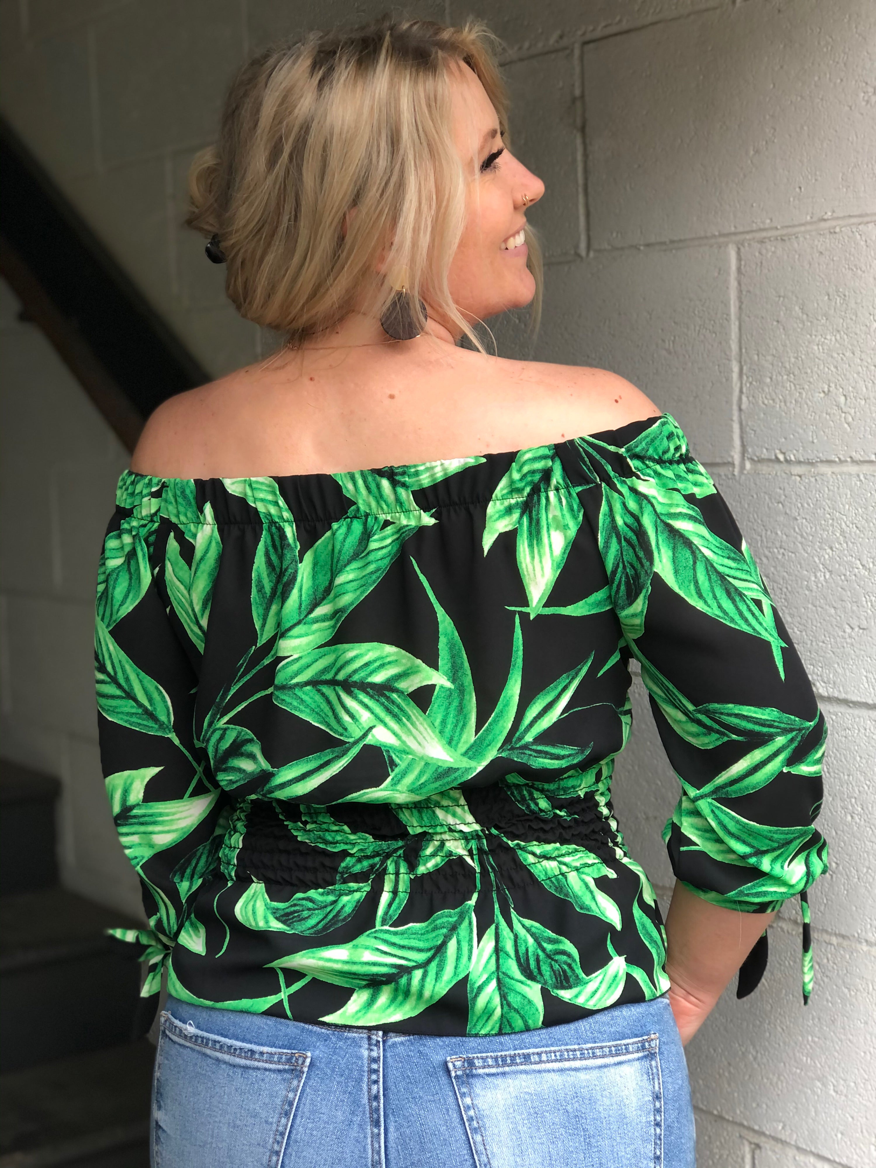 Paula Palm Leaf Off Shoulder Top