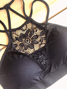 Lauren High Neck Black Lace Bralette